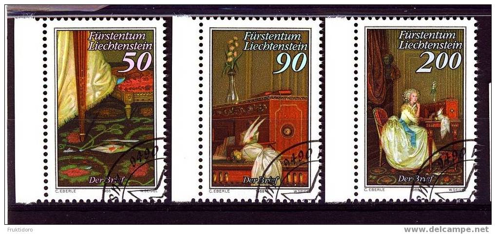 Liechtenstein Mi 957-959 Paintings Hinkel - Letter - 1988 - Used Stamps