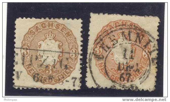 GERMANY, SAXONY 3 STAMPS ISSUE 1863 ALL VFU - Saxony