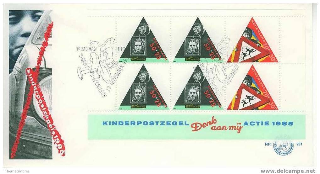D0597 Securite Routiere Enfant Triangle Cle Panneau Cible Tricycle Pays Bas 1985 FDC Premier Jour - Autres (Terre)
