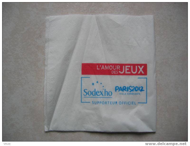 Serviette "L´Amour Des Jeux (Olympiques), Paris 2012, Ville Candidate" Avec Sodexho, Supporteur Officiel - Paper Napkins (decorated)