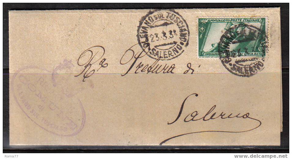 VER37 - DA SALERNO 20/3/34  AD ELEVANO TUSCIANO :  RISPEDIZIONE - Storia Postale