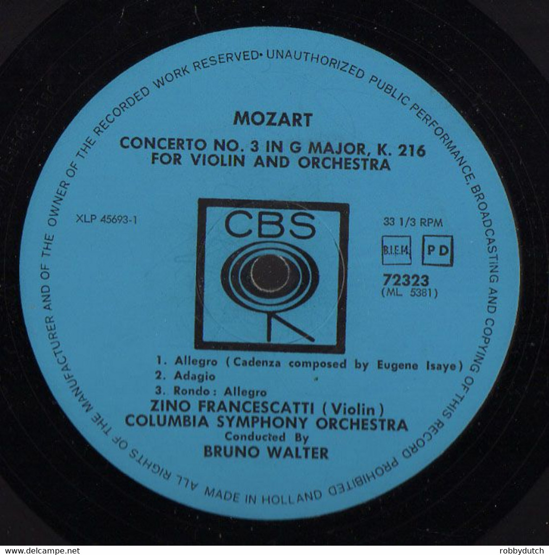 * LP * MOZART - VIOLIN CONCERTO - FRANCESCATTI / WALTER - Klassik