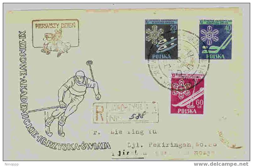 Poland-1956 Registered Cover Sent To Indonesia.Winter Games - Skiing