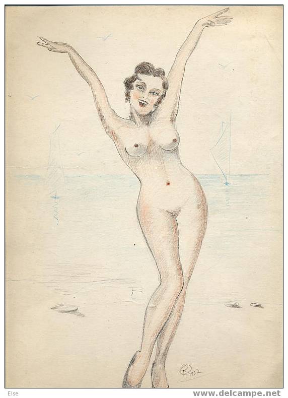 PIN UP  -  TRES BEAU DESSIN   SIGNEE  -  1957 - Drawings