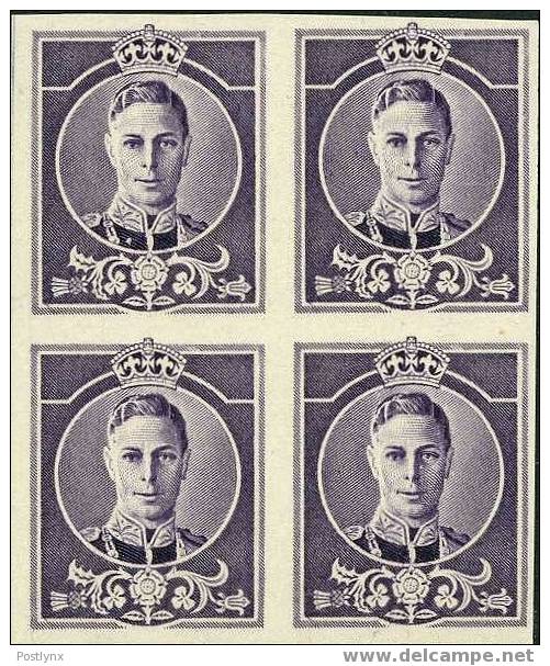 AUSTRALIA 1937, George VI WATERLOW Purple, ESSAY, Imperf 4-block - Prove & Ristampe