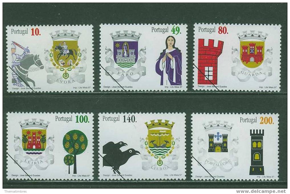 SPE0089 Specimen Armoiries Cavalier Chateau Corbeau 2185 à 2190 Portugal 1997 Neuf ** - Unused Stamps
