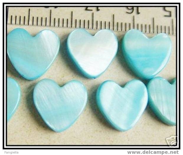 Lot De 5 Perles Coeur De Véritable Nacre Bleue 13mm - Perle