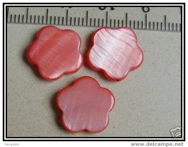 Lot De 5 Perles Fleur De Véritable Nacre Rose Pêche 13mm - Parels