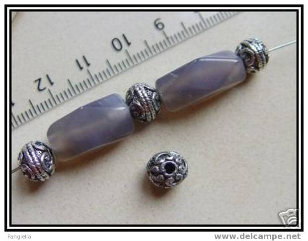 Lot De 2 Perles En Argent Du Tibet Style Bali Environ 7,5x8,5mm - Perle