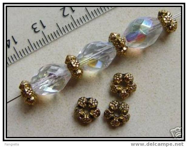 Lot De 10 Perles Intercalaires En Argent Du Tibet Doré Environ 4x7,5mm - Pearls