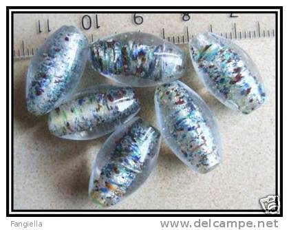 Lot De 3 Perles à La Lampe Lampwork Argent Turquoise Bordeau Environ 10x17mm - Perlen