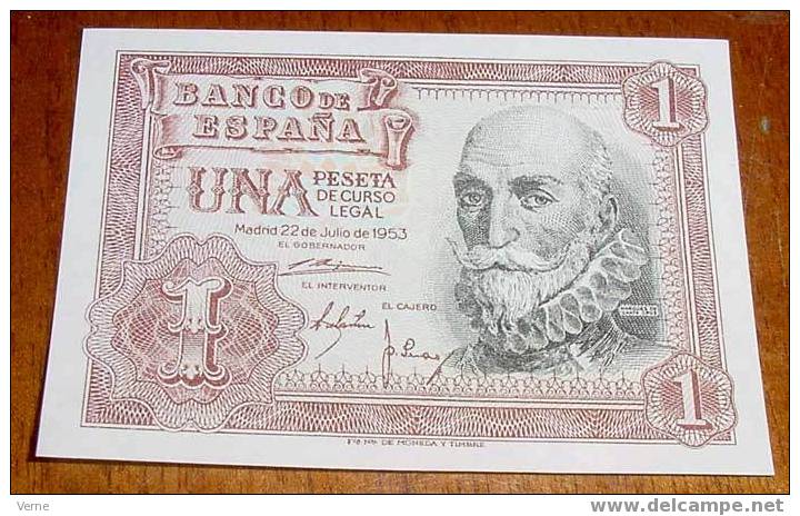 BILLETE DE 1 PESETA DE 22-6-1953 SIN NINGUNA DOBLEZ - PERFECTO ESTADO DE CONSERVACION - MARQUES DE SANTA CRUZ - 1-2 Peseten