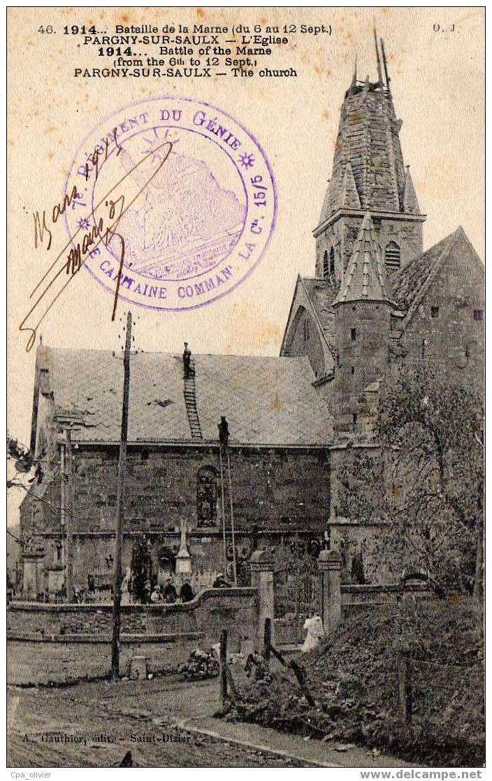 51 PARGNY SUR SAULX Eglise, Bataille De La Marne, 09-1914, Cachet 7è Régiment Du Génie, Cie 15/5, Ed Gauthier 46, 191? - Pargny Sur Saulx