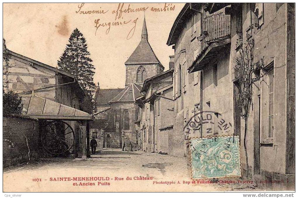 51 STE MENEHOULD Rue Du Chateau Et Ancien Puits, Animée, Ed Rep & Filliette 2071, 1905, Dos 1900 - Sainte-Menehould