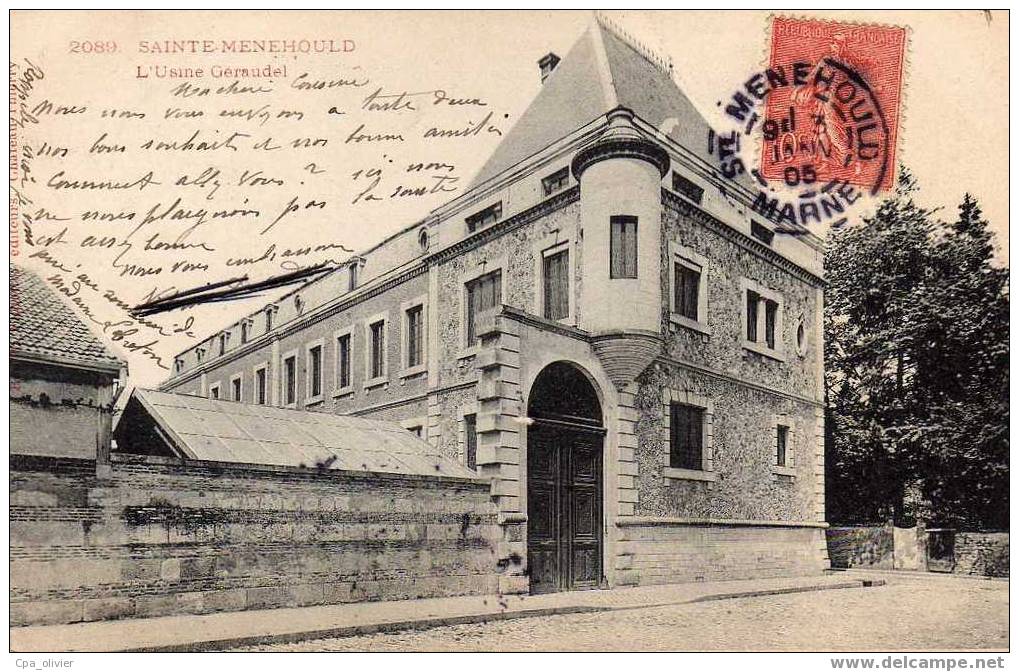 51 STE MENEHOULD Usine Géraudel, Ed Rep & Filliette 2089, 1905, Dos 1900 - Sainte-Menehould