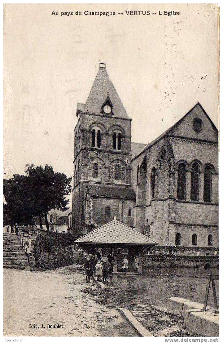 51 VERTUS Eglise, Lavoir, Animée, Au Pays Du Champagne, Ed Doublet, 1925, Affranchissement Interessant - Vertus