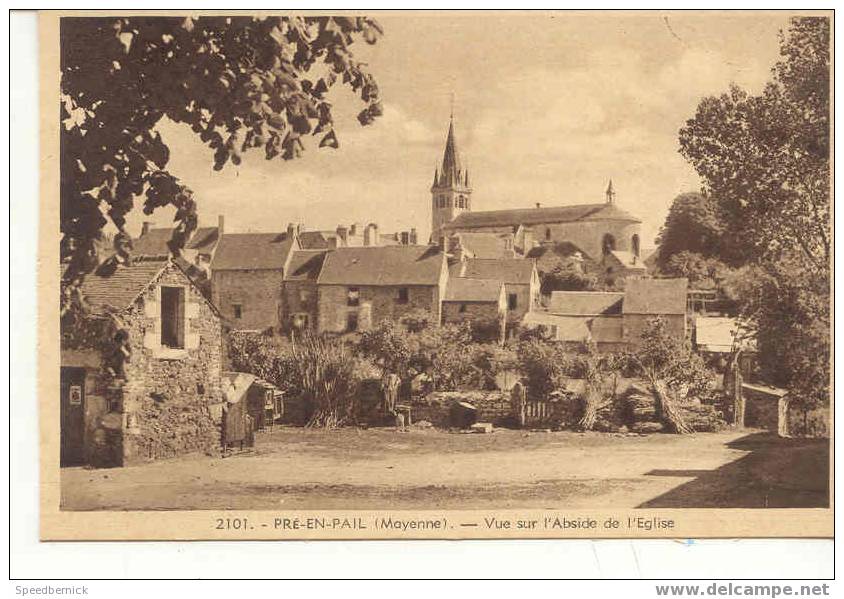 3819 PRE EN PAIL Vue Sur L'abside De L'Eglise . Ed Boucher , Libraire Pré En Pail N° 2101 - Pre En Pail