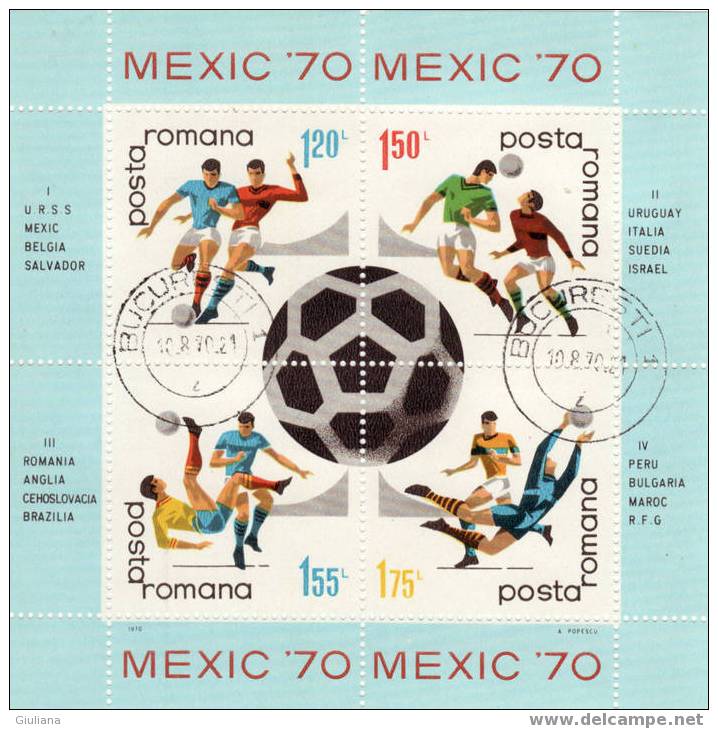 ROMANIA    - Foglietto N. 76,used, Yvert, Mondiali Messico 70 - 1970 – Mexique