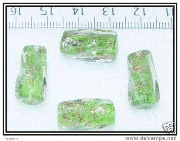 1 Perle Artisanale Dichroic Tube Vert Sur Feuille D´or 17x10mm. - Perlen