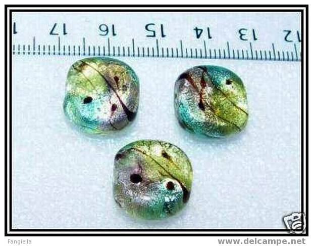 Lot De 3 Perles Artisanales Dichroic Lampwork Sur Feuille D´argent Multicolores Environ 16x15x8mm - Perle