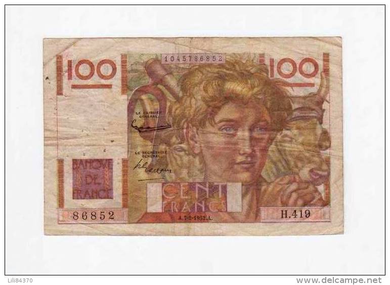 100 FRANCS JEUNE PAYSAN - 1952 (A.7-2-1952.A.). A Voir ! - 100 F 1945-1954 ''Jeune Paysan''