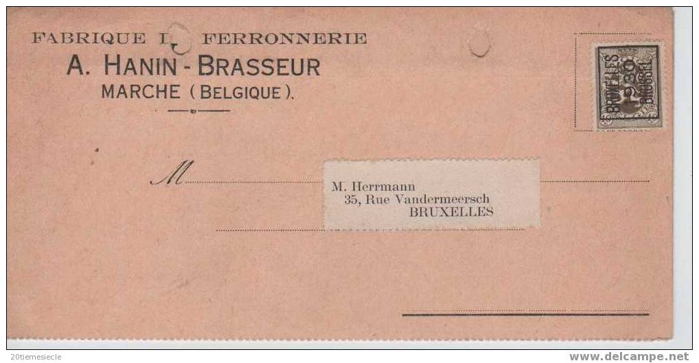 Belgique/Belgie Imprimé Com.de Marche Typo Bruxelles 1930 V.Brussel Trous D'archive   725 - Typos 1929-37 (Lion Héraldique)