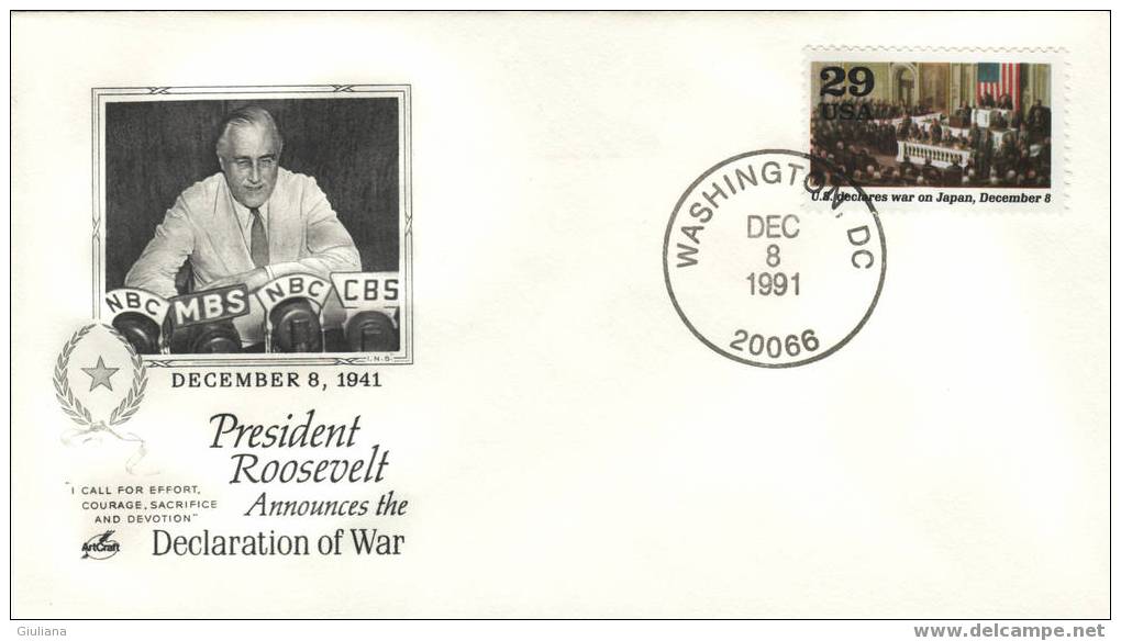 STATI UNITI - FDC Il Presidente Roosevelt Dichiara Guerra Al Giappone 50° ANN. - Event Covers