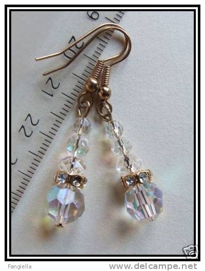 Boucles D´oreilles Strass Et Perles Swarovski Cristal AB - Perles Et Strass En Véritable Cristal - Oorringen