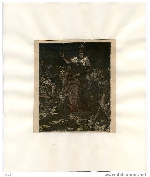 - "SCENE DE BEUVERIE". GRAVURE SUR BOIS DU XIXe S. DECOUPEE ET COLLEE SUR PAPIER . - Andere & Zonder Classificatie