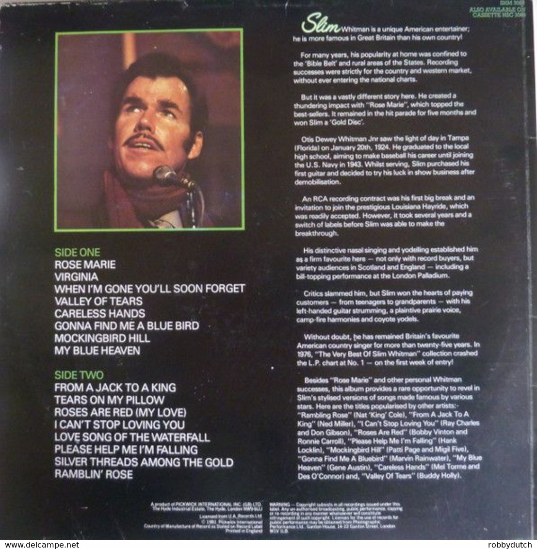 * LP * SLIM WHITMAN - ROSE MARIE AND OTHER LOVE SONGS (England 1969) - Country & Folk