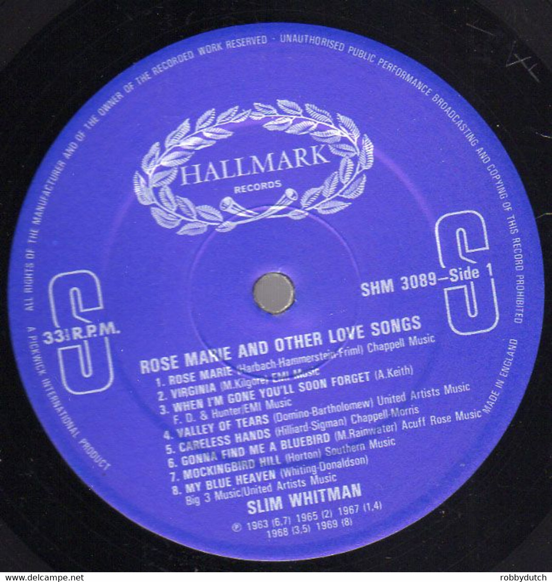 * LP * SLIM WHITMAN - ROSE MARIE AND OTHER LOVE SONGS (England 1969) - Country En Folk