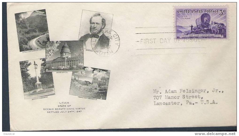 S357.-.UNITED STATES- FDC. 1947 / 1966.- UTAH CENTENNIAL,GREAT RIVER ROAD,85TH ANNIV. GETTYBURG ADDRESS. - 1941-1950