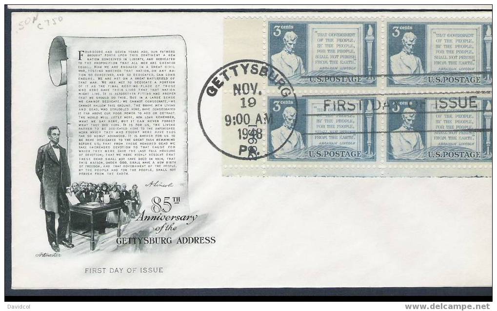 S357.-.UNITED STATES- FDC. 1947 / 1966.- UTAH CENTENNIAL,GREAT RIVER ROAD,85TH ANNIV. GETTYBURG ADDRESS. - 1941-1950