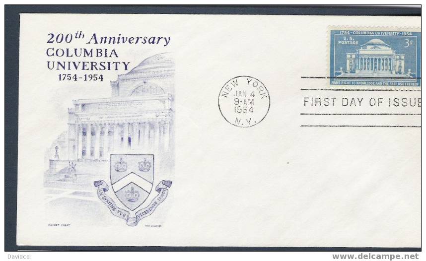 S360.-.UNITED STATES- FDC. 1948 / 1957.- 200TH ANNIVERSARY OF COLUMBIA UNIVERSITY,WISCONSIN CENTENNIAL,SHIPBUILDING - 1951-1960