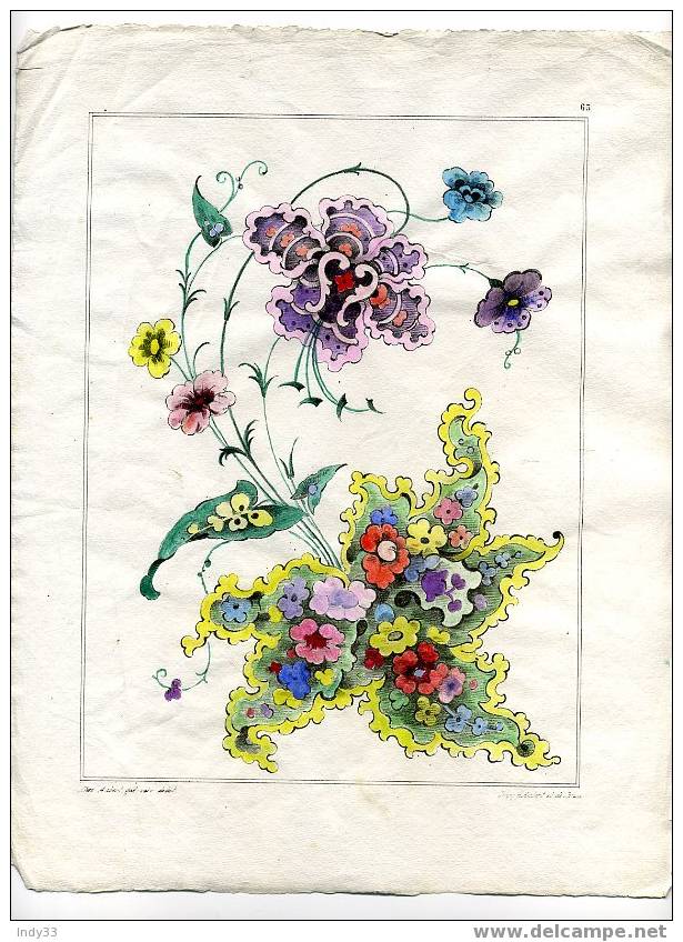 "ORNEMENTS FLORAUX" . LITHO DU XIXe S. AQUARELLEE - Other & Unclassified