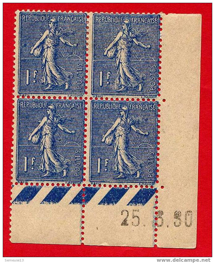 Semeuse 1 F. Bleu En Bloc De 4 Coin Daté Du 25.6.30 - 1903-60 Sower - Ligned