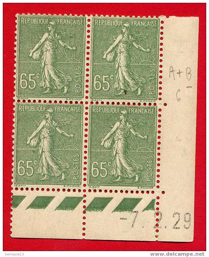Semeuse 65 C. Vert En Bloc De 4 Coin Daté Du 7.2.29 - 1903-60 Sower - Ligned