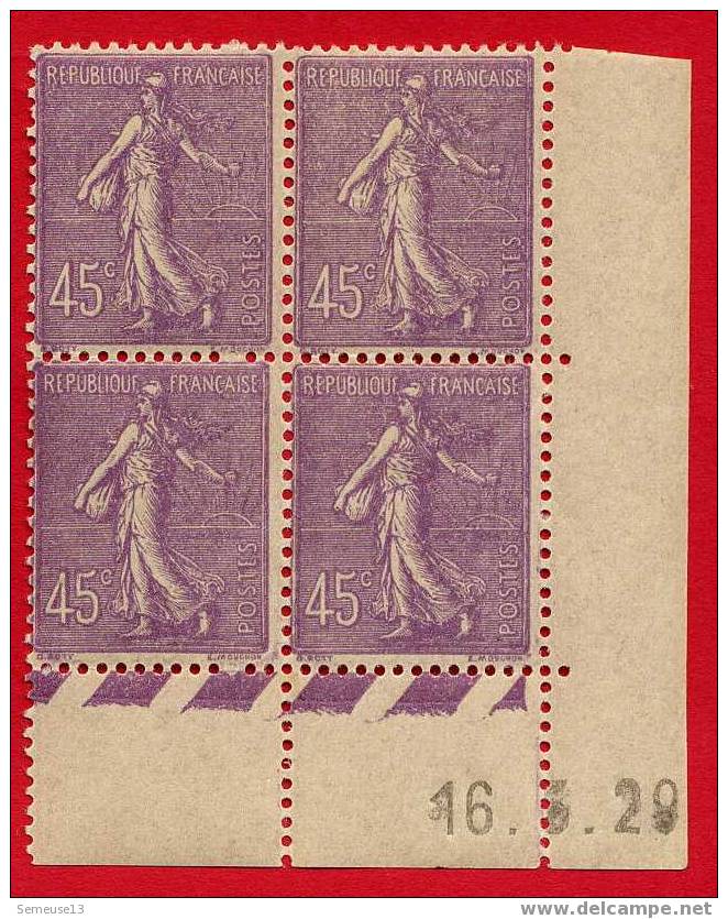Semeuse 45 C. Violet En Bloc De 4 Coin Daté Du 16.5.29 - 1903-60 Sower - Ligned