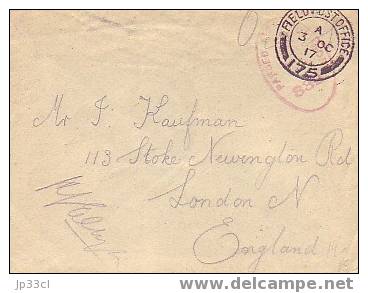 Lettre En Franchise Militaire (O.A.S.) Avec Cachet "Field Post Office - 175 Du 3/10/1917" - Marcophilie