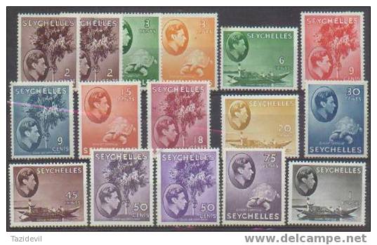 SEYCHELLES - Range Of King George VI To 1r. Mint Hinged. Between Scott 125-145. Includes A Couple Of Paper Varieties - Seychelles (1976-...)