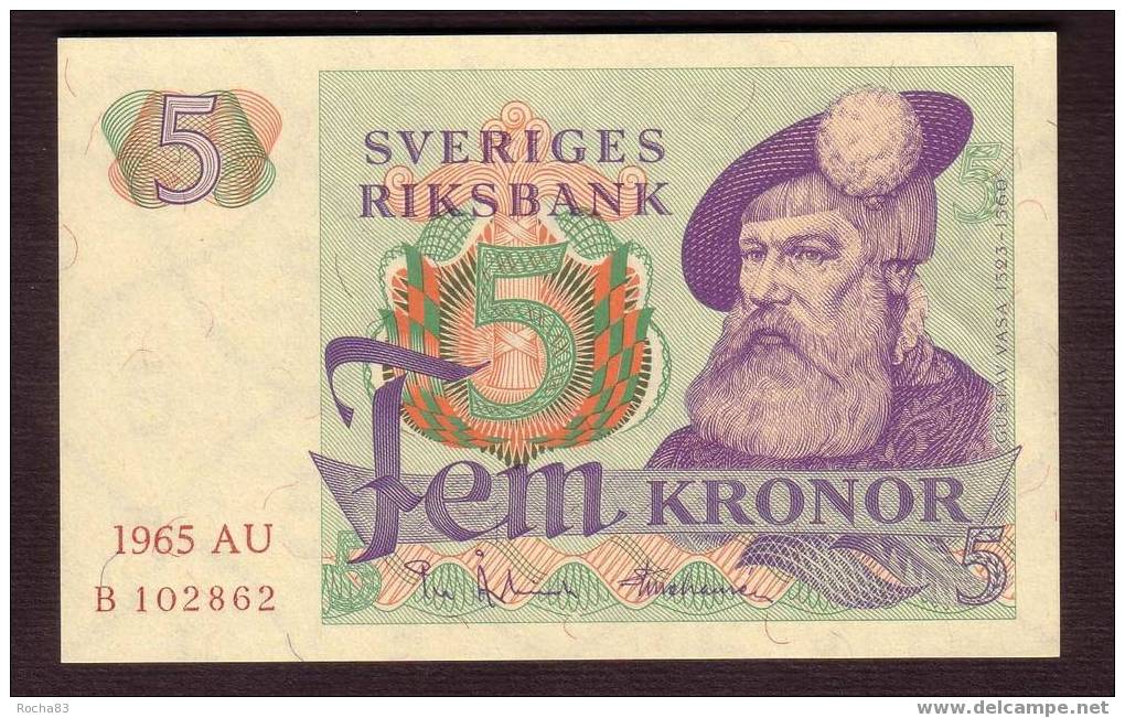Billet - SUEDE - 5 Kronor  1965  -  Pick 51a  UNC - Svezia