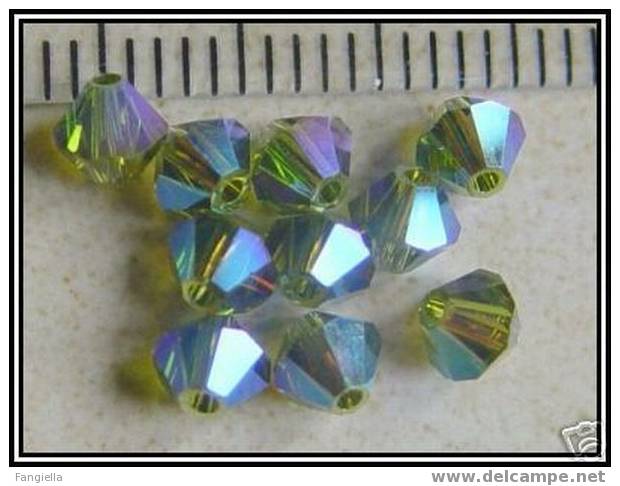 Lot De 10 Toupies Swarovski 4mm Olivine AB2X - Perles En Cristal Véritable - Perlen