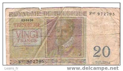 BILLET - 20 FRANCS - ROYAUME DE BELGIQUE - 03 - 04 - 56 - THESAURIE -PHILIPPUS DE LASSUS - F07 972795 - Autres & Non Classés