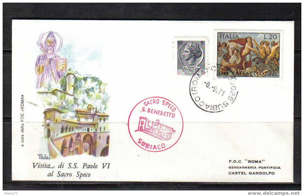 1283 - VATICANO , PAOLO VI : VISITA A SACRO SPECO 8/9/1971 - Covers & Documents