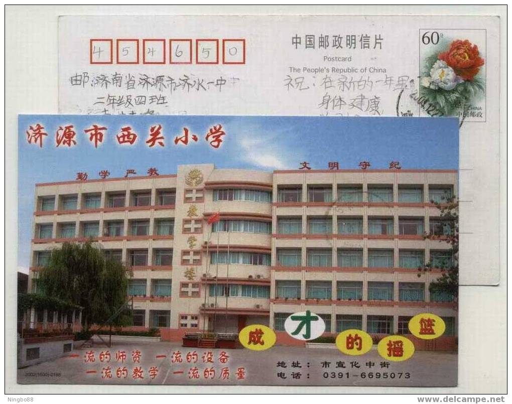 China 2002 Jiyuan Xiguan Primary School Postal Stationery Card Basketball Playground - Basketball