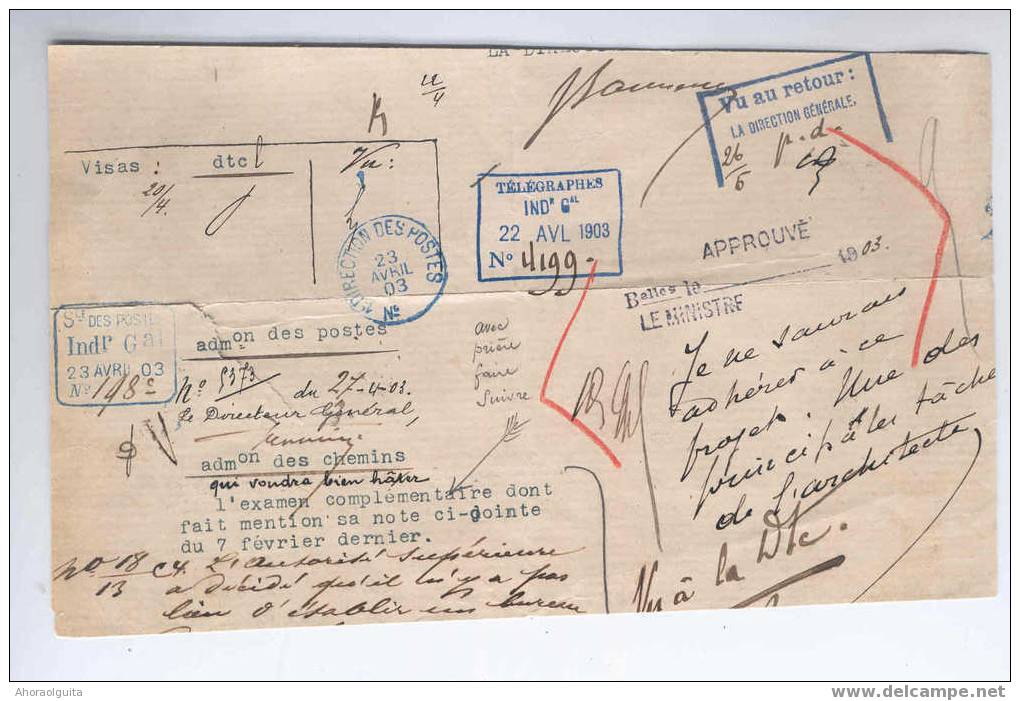 Document Partiel 1903 Avec 3 Cachets POSTES (Direction Et Ind.Gal) Et TELEGRAPHES  --  4/586 - Timbres Télégraphes [TG]