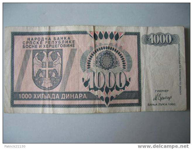 BOSNIE HERZEGOVINE   / 1000  DINARA  PICK 37 - Bosnia And Herzegovina