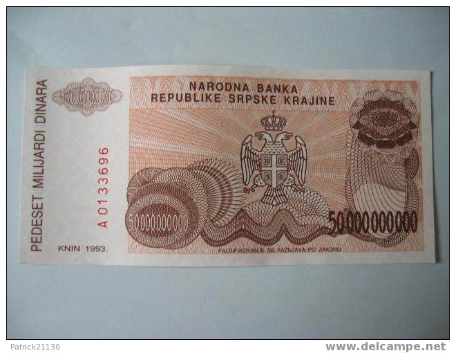 CROATIE  KRAJINA TRES RARES  / 50.000.000.000 DINAR   PICK R29 NEUF - Croatia