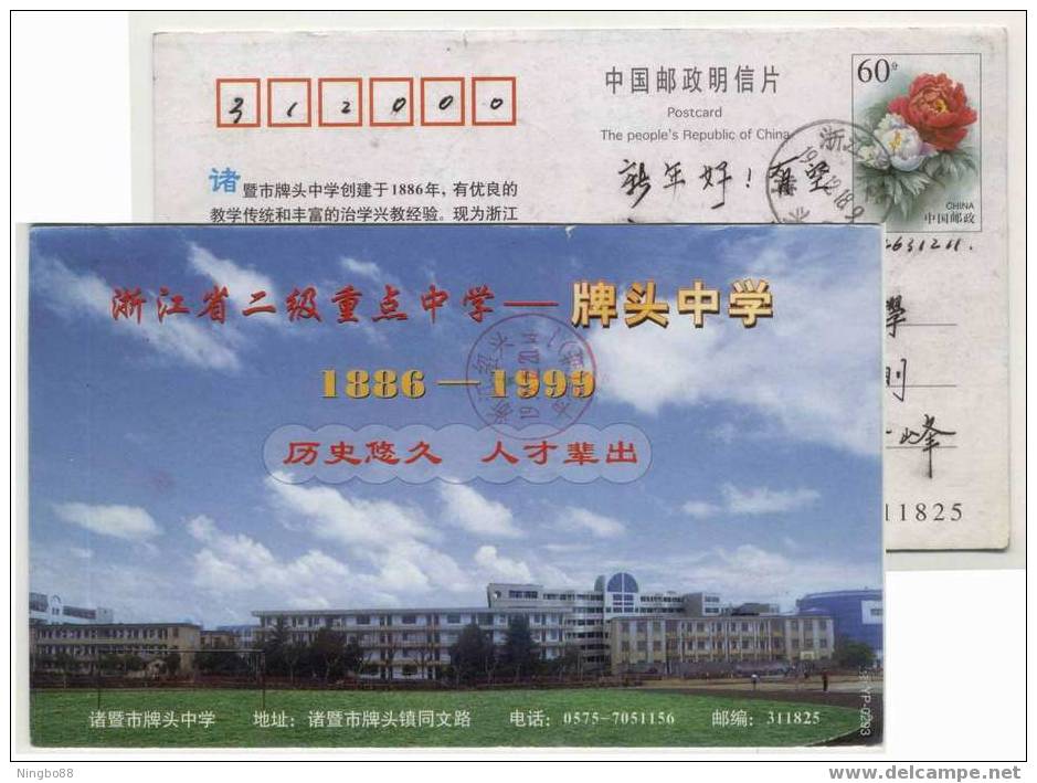 China 1999 Paitou High School Advertising Postal Stationery Card Basketball Playground - Basket-ball