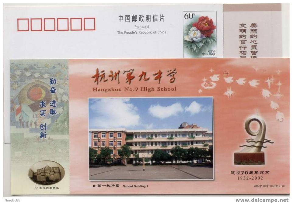 China 02 Hangzhou No.9 High School Postal Stationery Card Basketball - Basket-ball